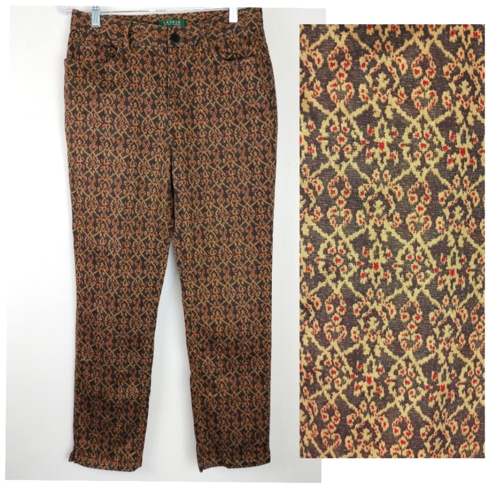 NWOT Lauren Ralph Lauren Green Label Rich Brown Pattern Straightleg Pants Sz. 8